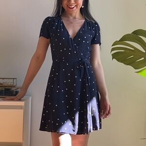Sezane Anastasia Silk Navy Polka Dot Wrap Dress Size 34